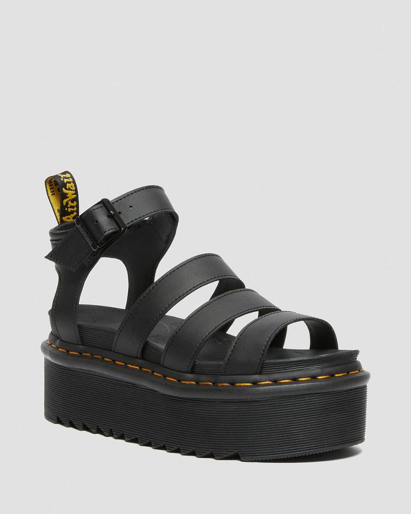 Black Women\'s Dr Martens Blaire Hydro Leather Platform Strap Sandals | CA 325MQZ